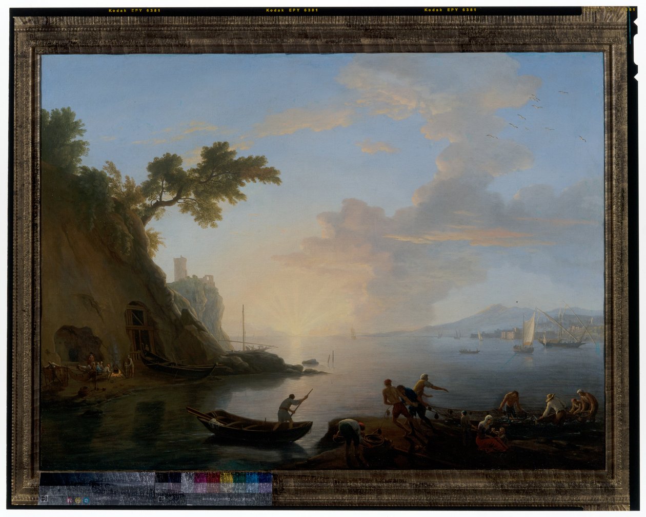Neapolitanische Küste mit Fischern bei Sonnenaufgang von Adrien Manglard