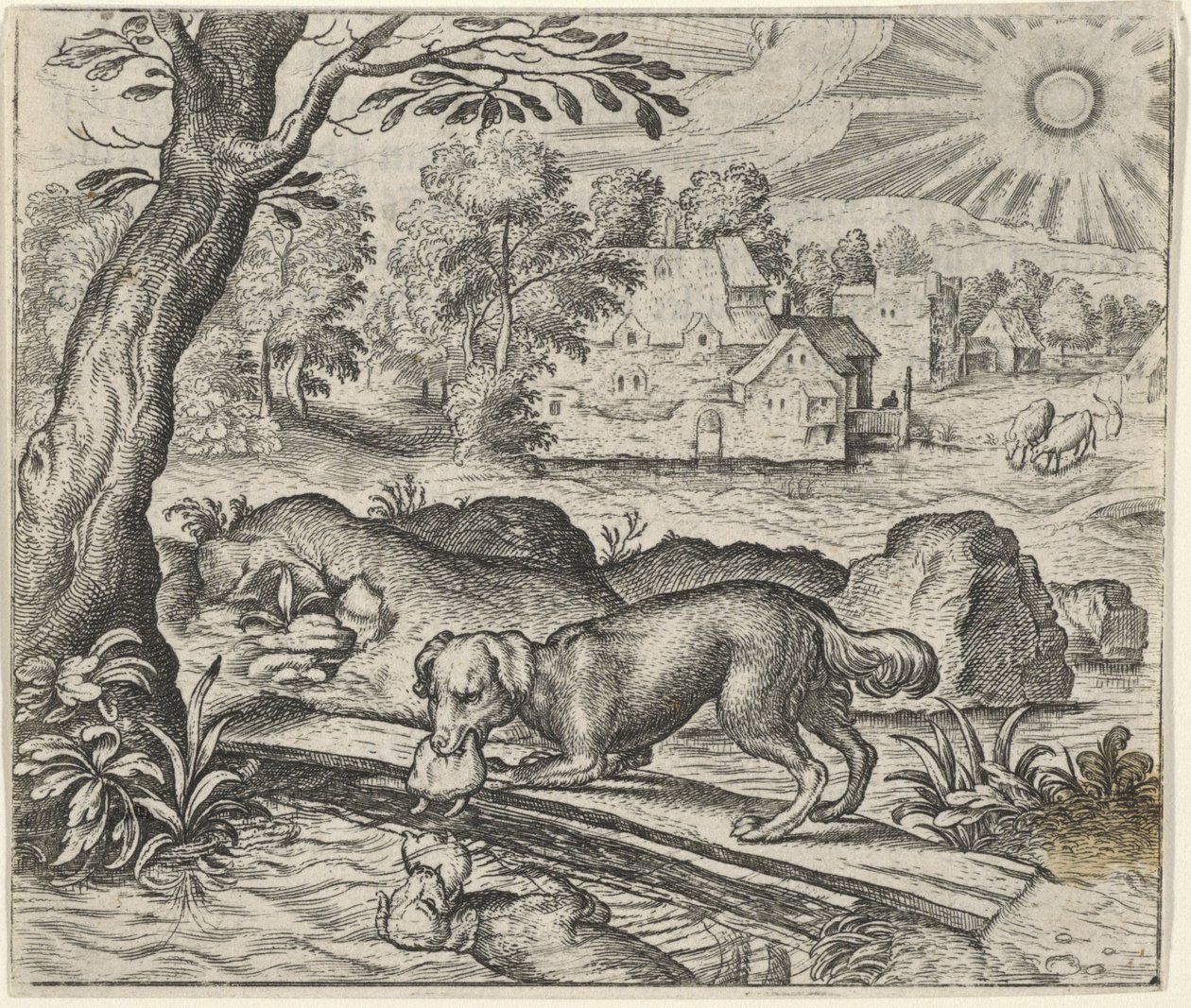 Fabel vom Hund und seinem Spiegelbild von Egidius  Sadeler (II)