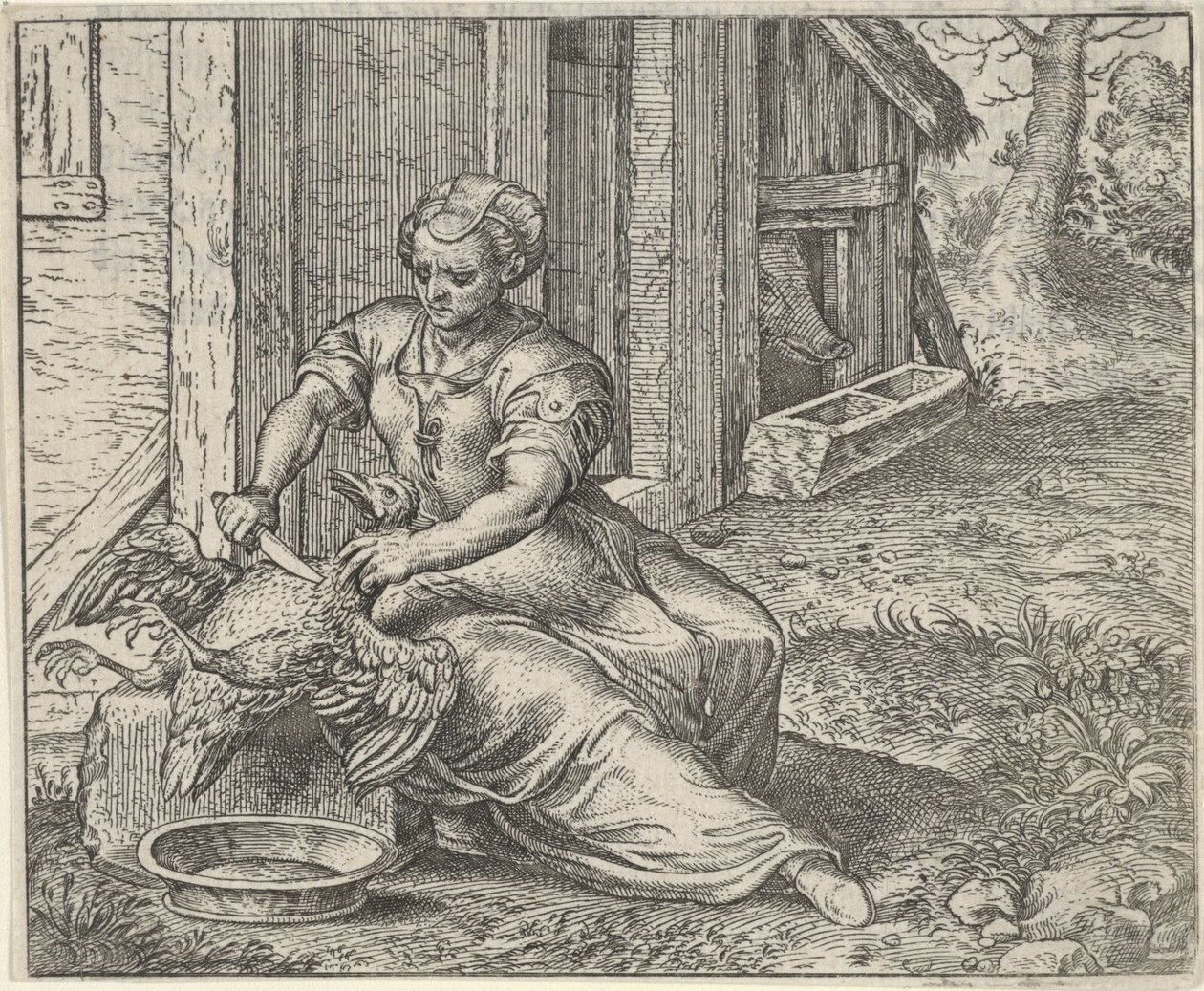 Fabel von der Frau und dem Huhn von Egidius  Sadeler (II)