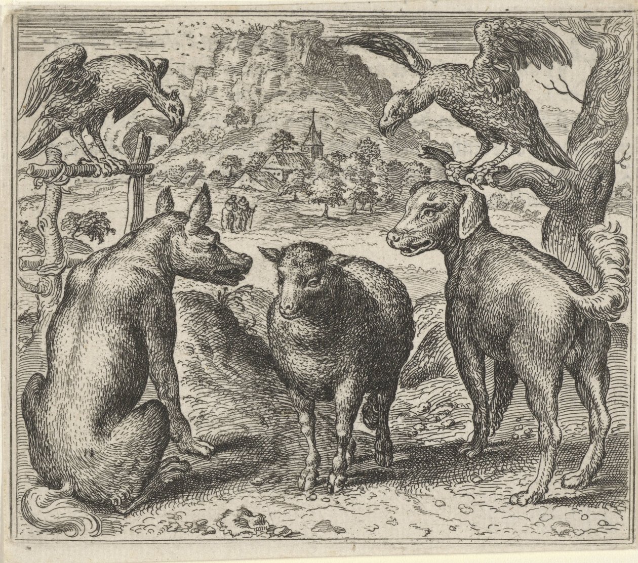 Fabel vom Wolf und seinem Prozess gegen das Schaf von Egidius  Sadeler (II)