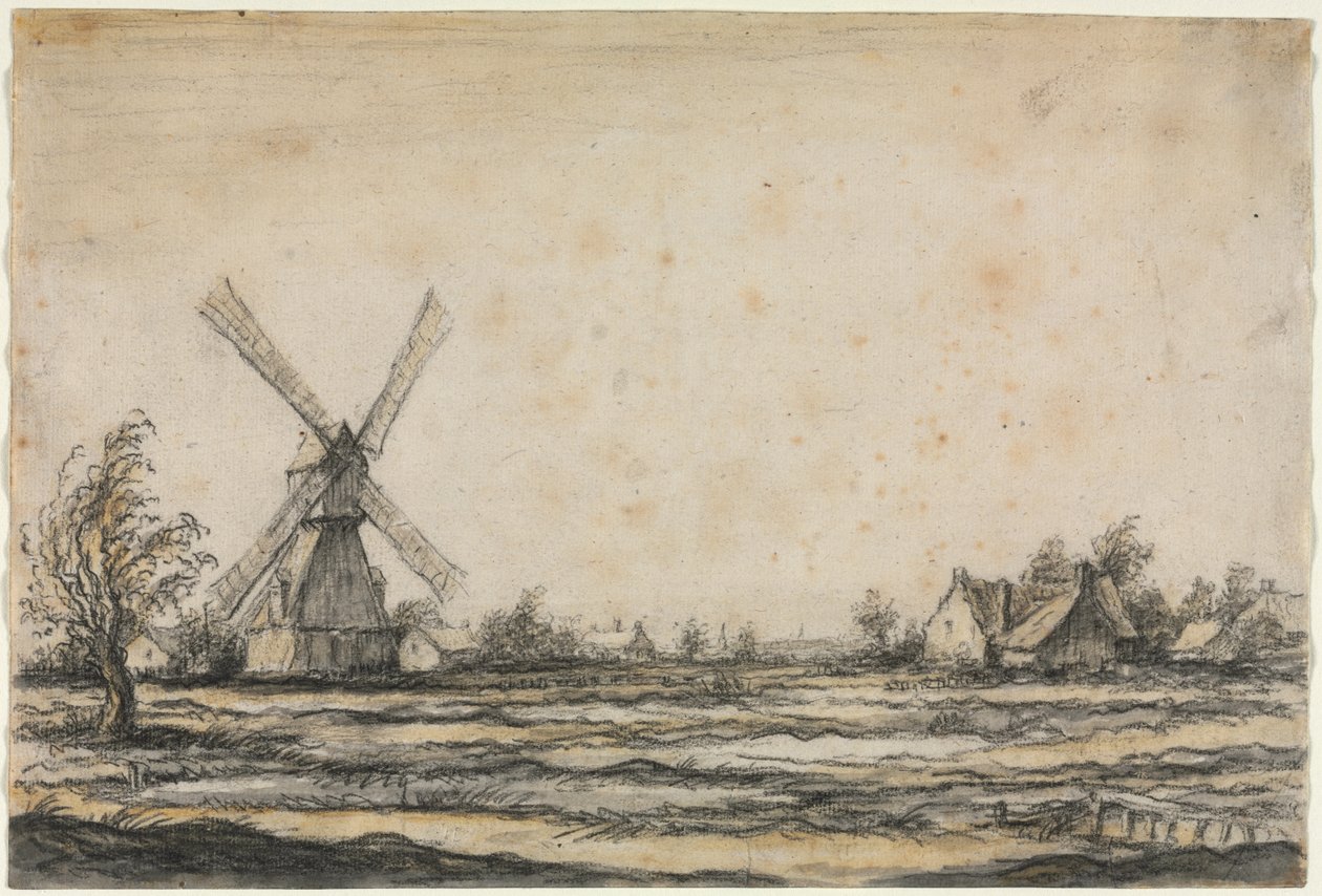 Landschaft mit einer Windmühle in der Nähe eines Bauernhofs, 1642-1644 von Aelbert Cuyp
