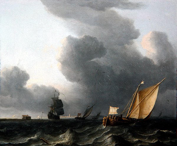 Zwei niederländische Schiffe und ein Kriegsschiff von Aernout Smit