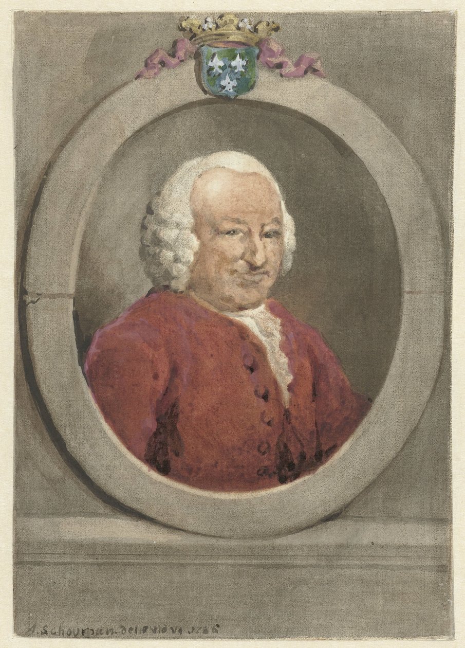Porträt von Johan Hudde Dedel, im Oval, nach rechts von Aert Schouman