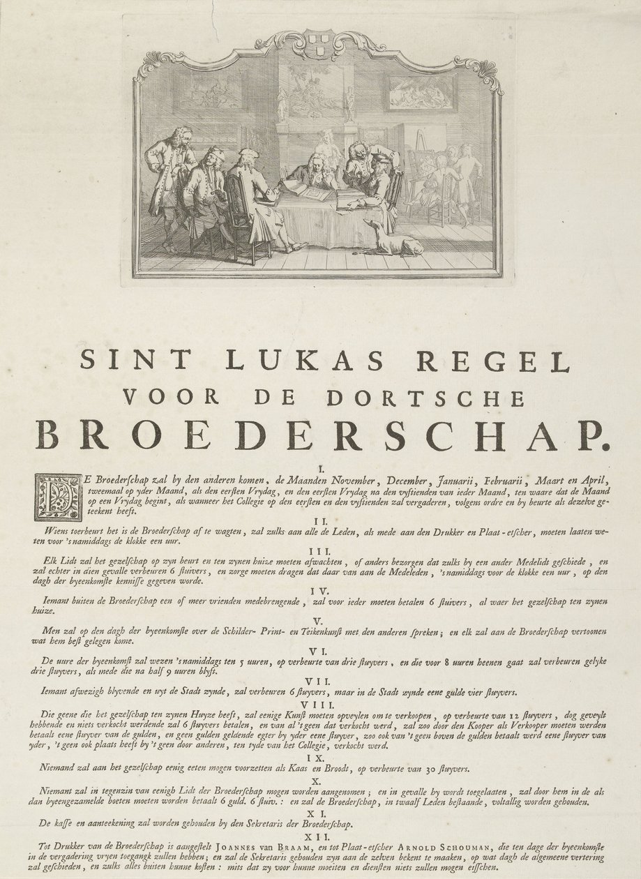 Regeln der Gilde des Heiligen Lukas in Dordrecht, 1736 von Aert Schouman