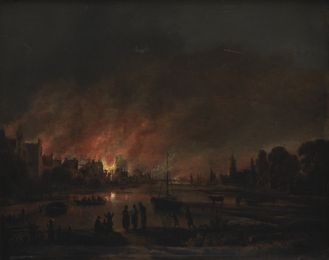 Feuer in einem Dorf bei Nacht von Aert van der Neer