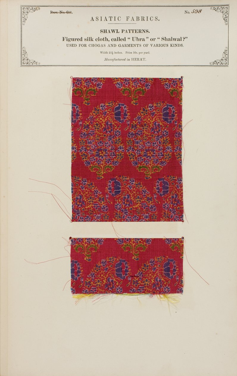 Gemustertes Seidenstoffmuster aus Herat, aus The Collection of the Textile Manufacturers of India, von John Forbes Watson, veröffentlicht 1866 von Afghan School