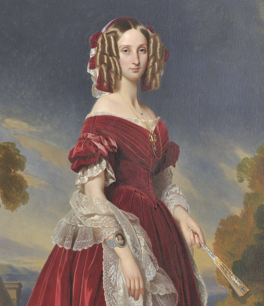Porträt der Königin Louise Marie in einem roten Kleid von after Franz Xaver Winterhalter
