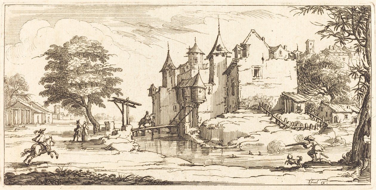 Schloss mit Zugbrücke von After Jacques Callot