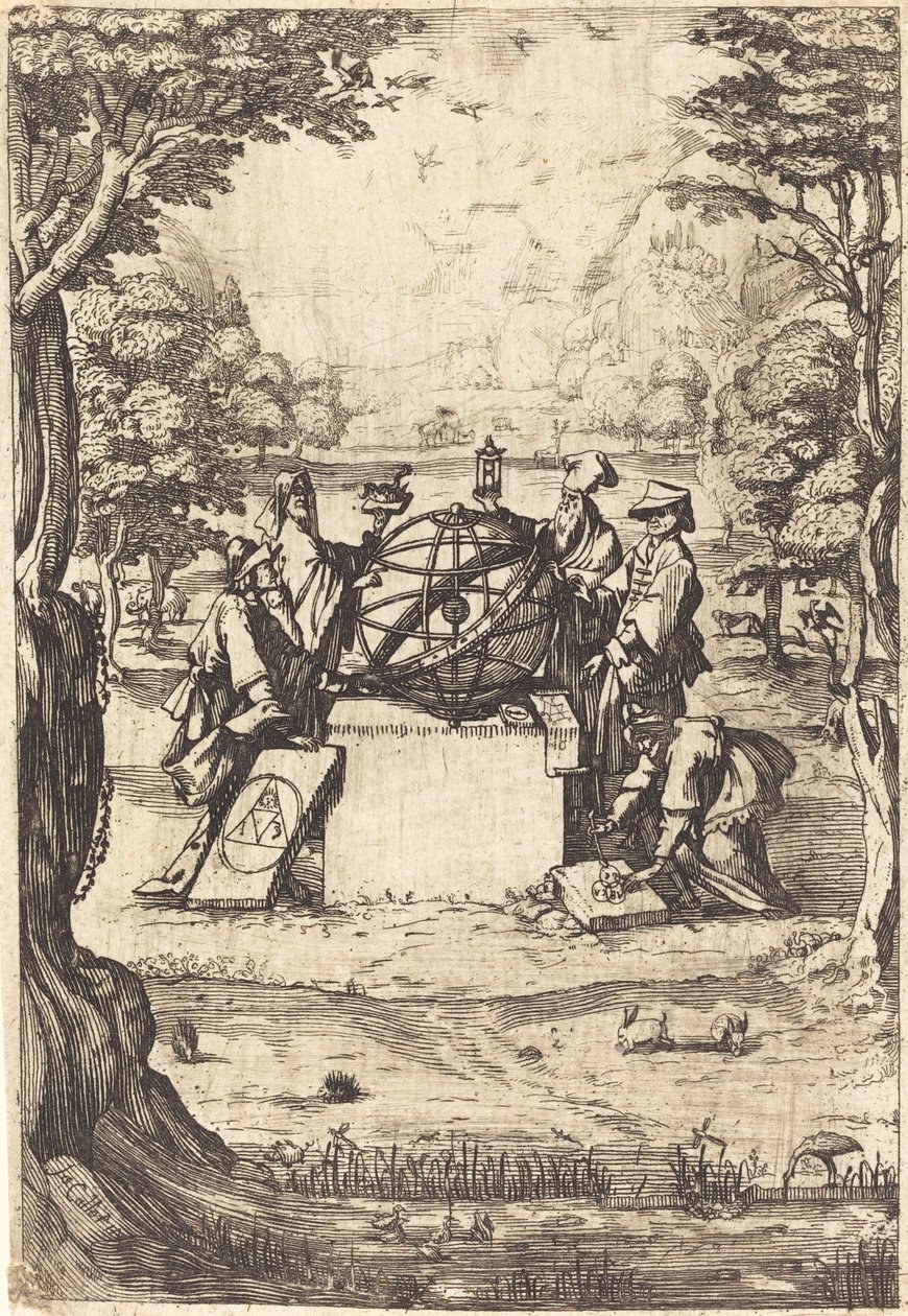 Frontispiz für die Heilige Cosmologia (Titel mit Astrologen) von After Jacques Callot