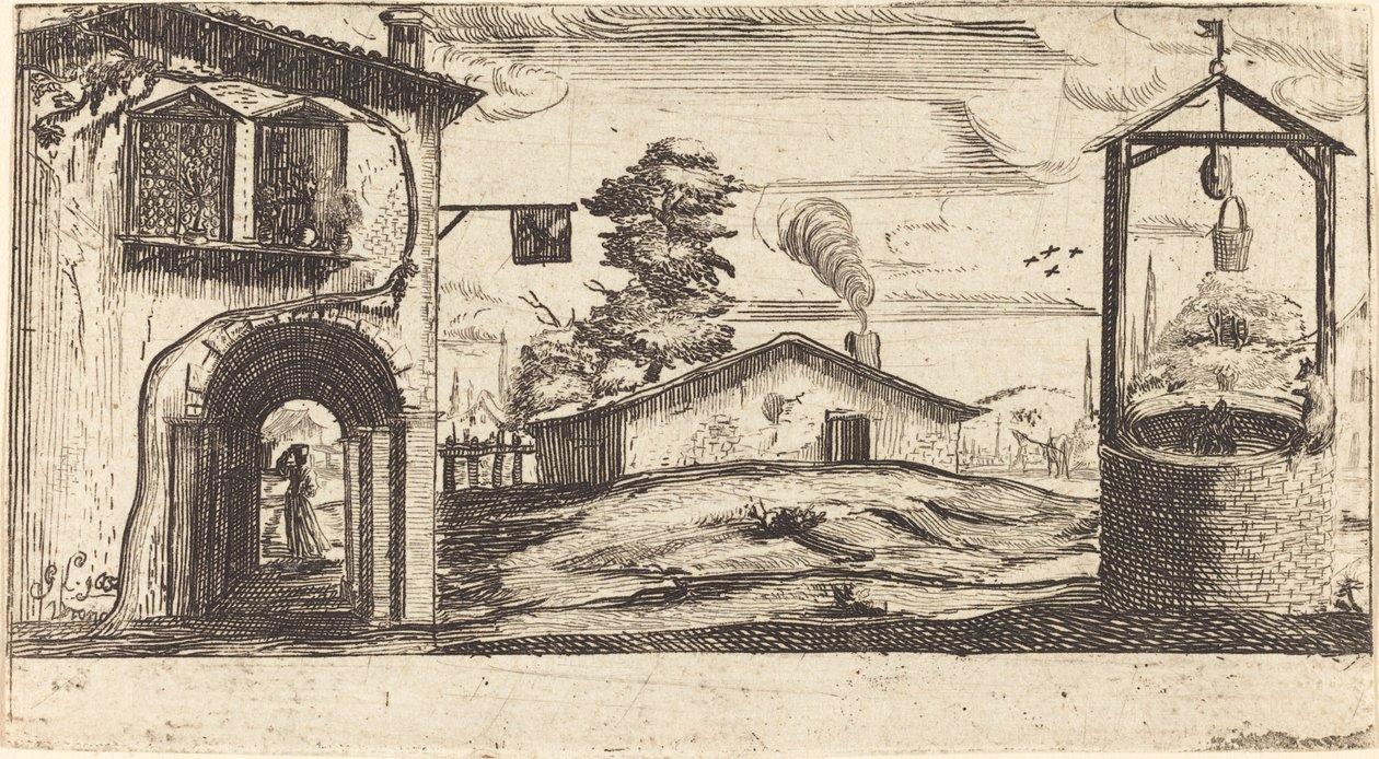 Landschaft mit einem Brunnen von After Jacques Callot
