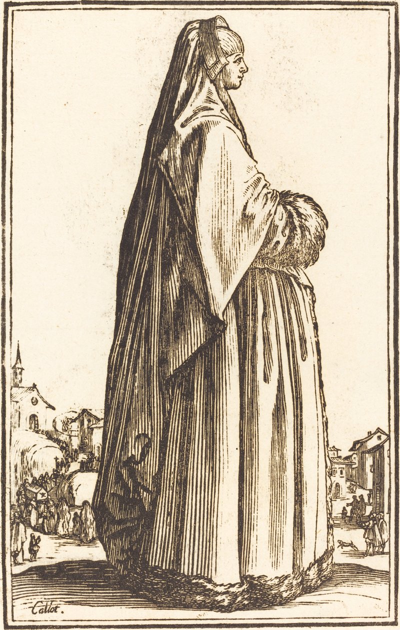 Edle Frau mit Schleier und pelzbesetztem Kleid von After Jacques Callot