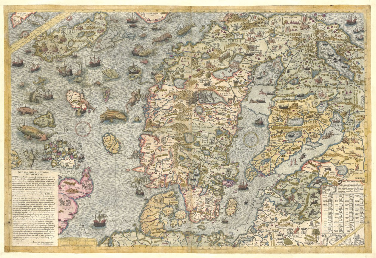 Eine getreue Reproduktion der Carta marina (eine Wandkarte von Skandinavien von Olaus Magnus, veröffentlicht 1539) von After Olaus Magnus