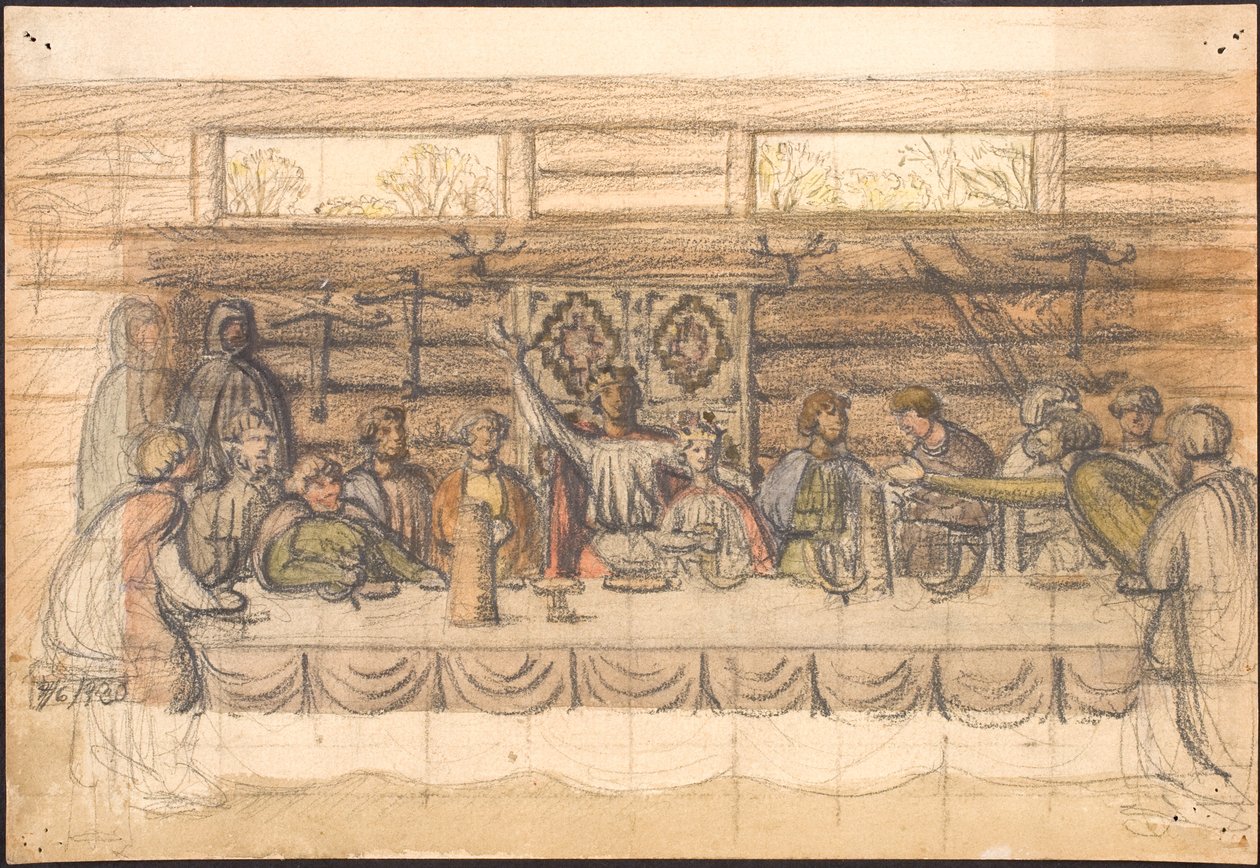 Früher Entwurf zu Valdemar Sejr und dem Festmahl auf Lyø von Agnes Slott Møller