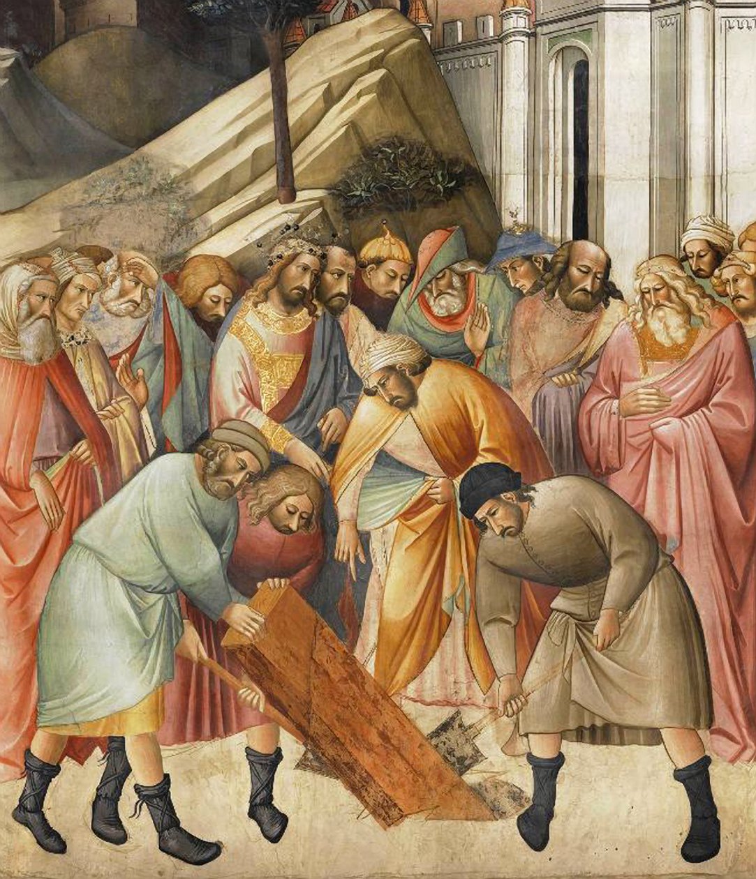 König Salomo begräbt einen der Balken des Kreuzes, ca. 1380 von Agnolo Gaddi