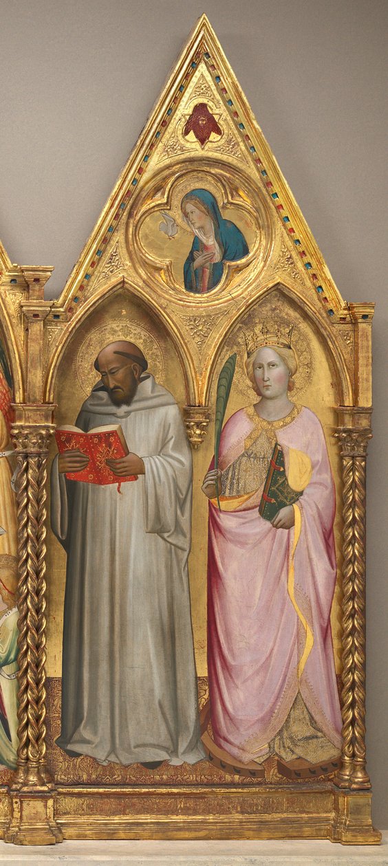 Heiliger Bernhard und Heilige Katharina von Alexandria mit der Verkündigung der Jungfrau [rechter Flügel] von Agnolo Gaddi