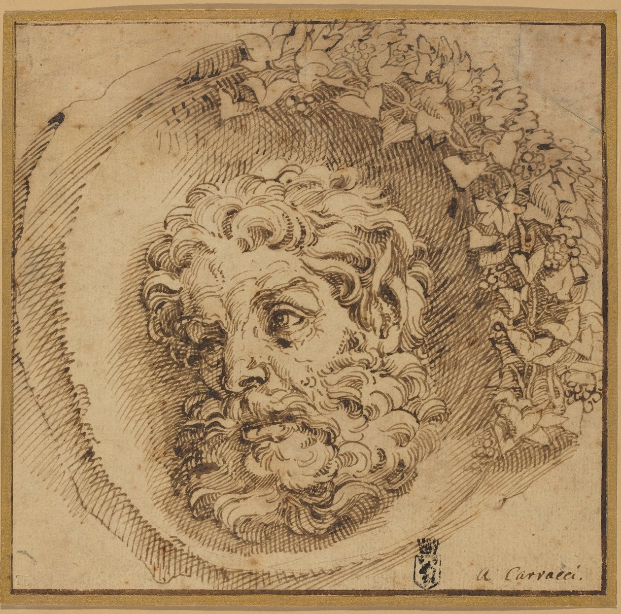 Kopf eines Fauns in einer Vertiefung (Rundel) von Agostino Carracci