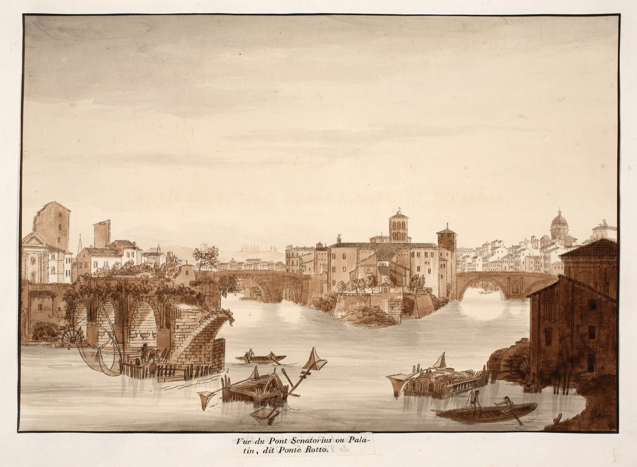 Ansicht der Palatin- oder Senatorius-Brücke, genannt Ponte Rotto, 1833 von Agostino Tofanelli