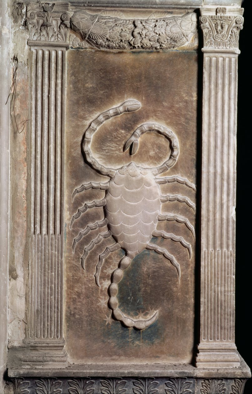 Skorpion dargestellt durch den Skorpion, aus einer Serie von Reliefs, die planetarische Symbole und Tierkreiszeichen darstellen, ca. 1450 von Agostino di Duccio