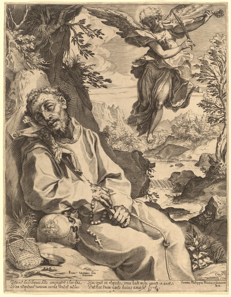 Der heilige Franziskus getröstet vom musikalischen Engel von Agostino Carracci