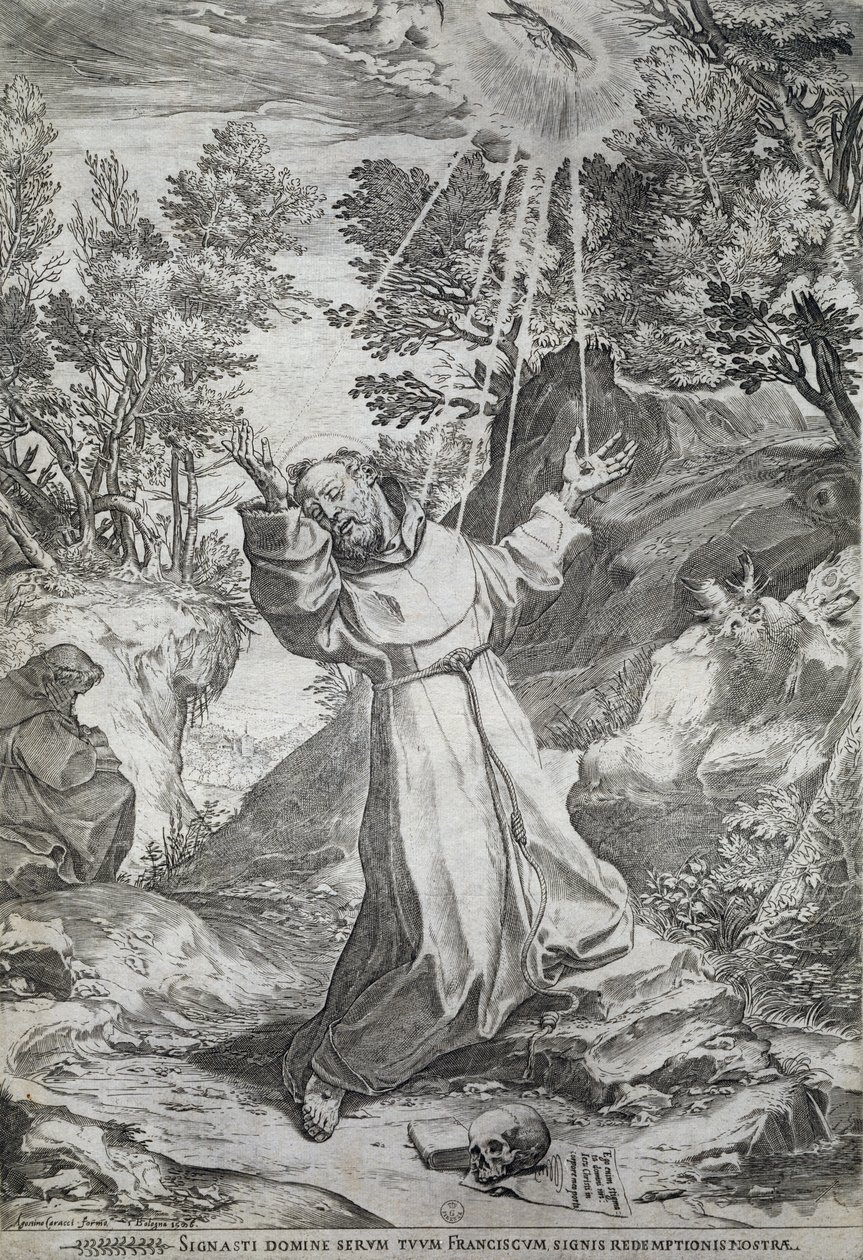 Die Stigmatisation des heiligen Franziskus auf dem Berg La Verna (1224) von Agostino Carracci