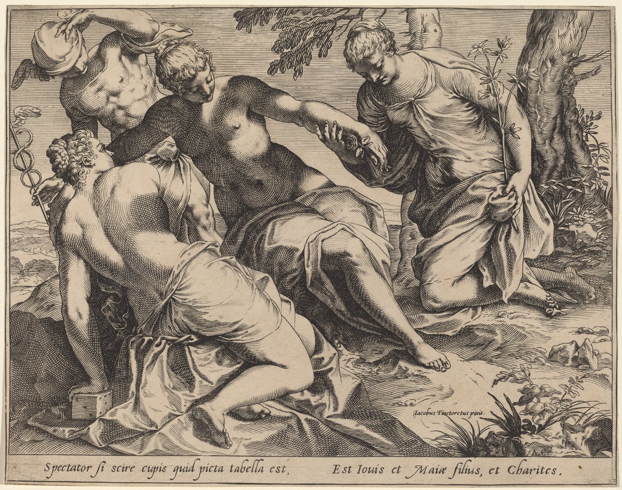 Merkur und die drei Grazien von Agostino Carracci after Jacopo Tintoretto