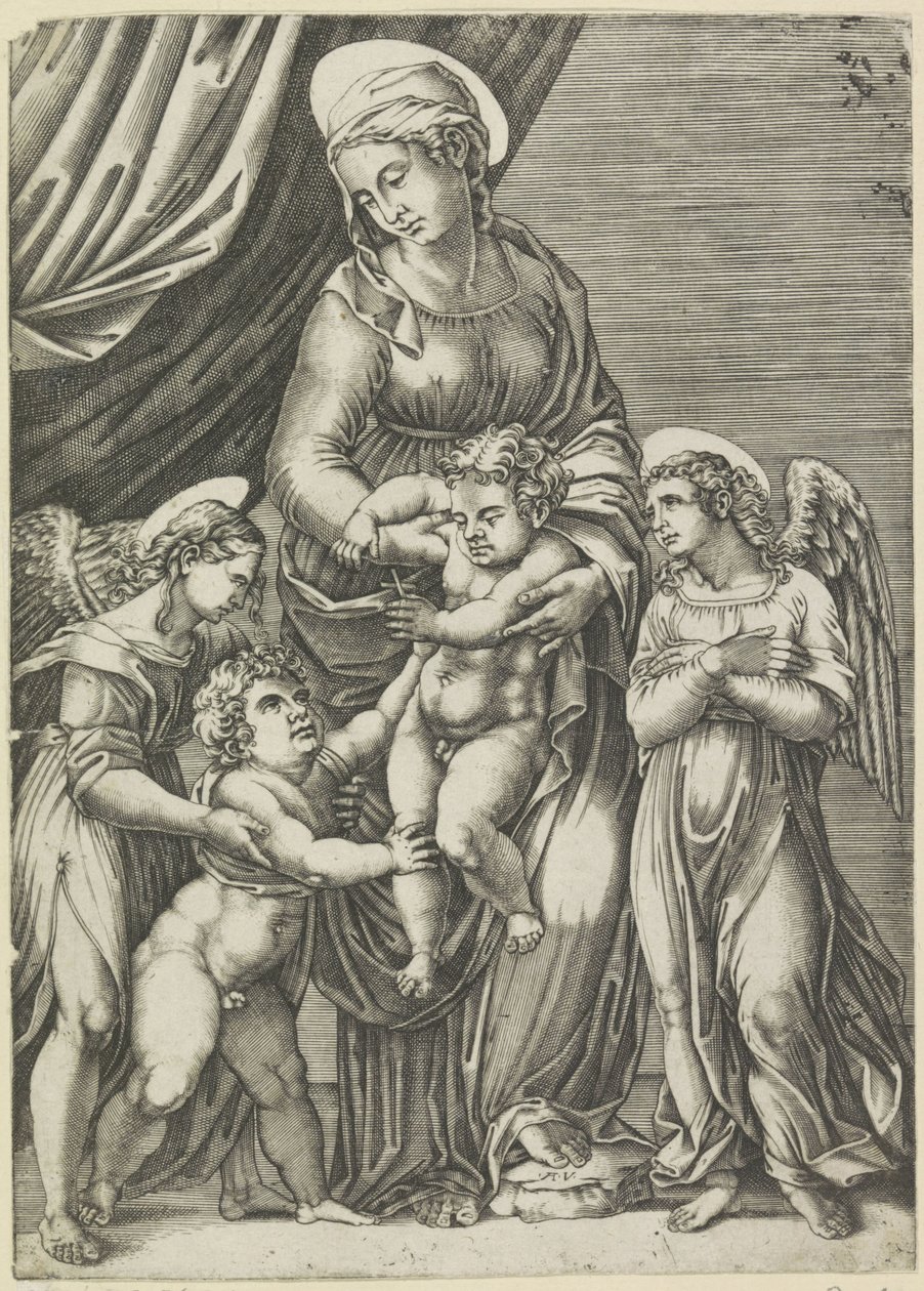 Maria mit Kind und der junge Johannes der Täufer von Agostino Veneziano