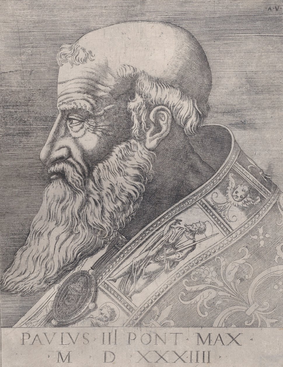 Papst Paul III., unbedeckter Kopf, datiert 1534 von Agostino Veneziano