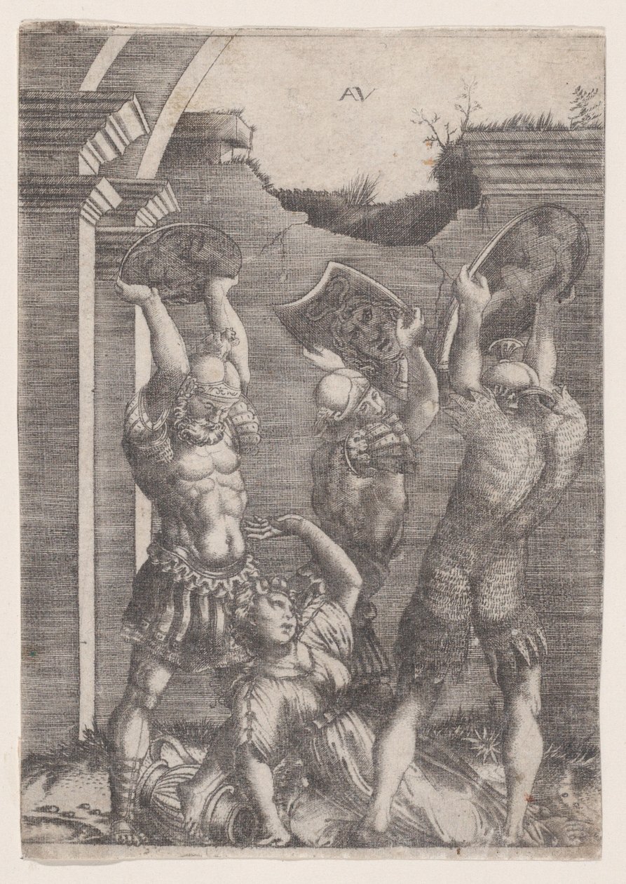 Tarpeia von den Sabinern erdrückt, ca. 1514-36 von Agostino Veneziano