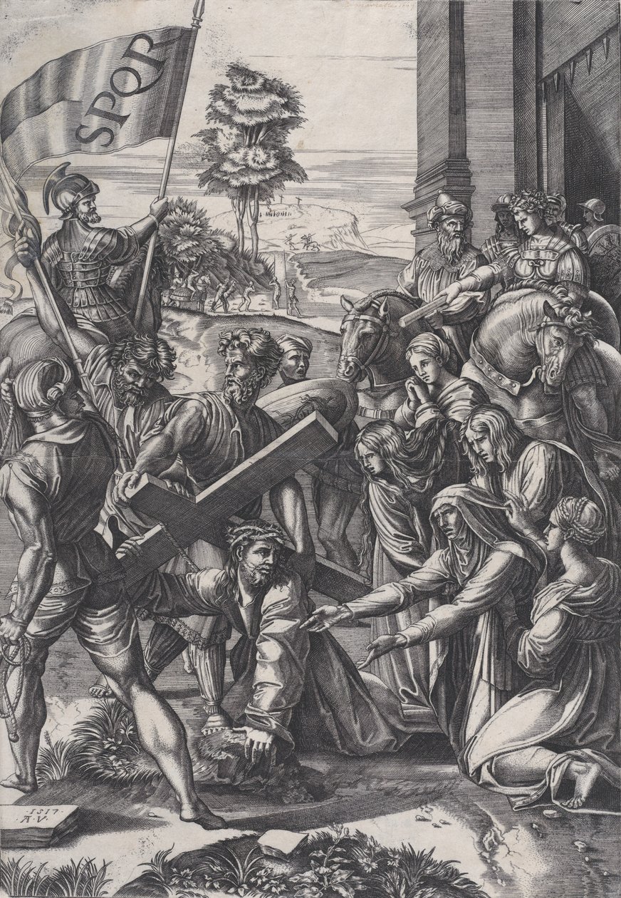 Das Tragen des Kreuzes, 1517 von Agostino Veneziano
