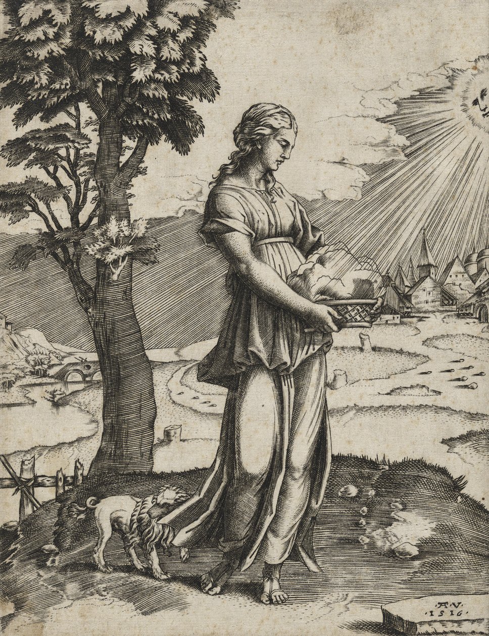 Die Kumanaische Sibylle, 1516 (Stich auf Büttenpapier) von Agostino Veneziano