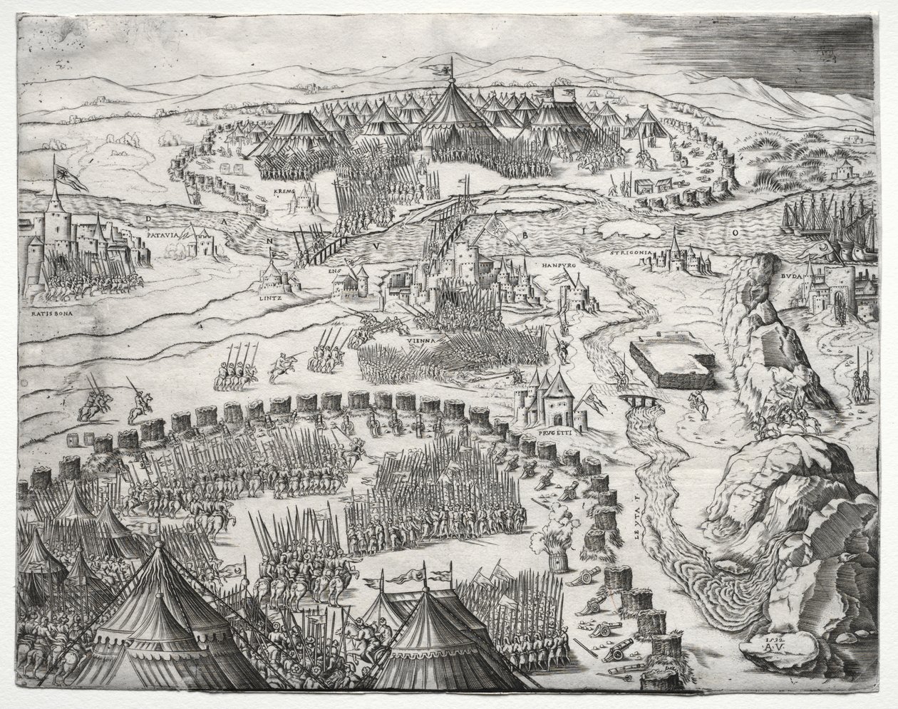 Die Position und das Lager der Armeen von Karl V. und Soliman II. von Agostino Veneziano