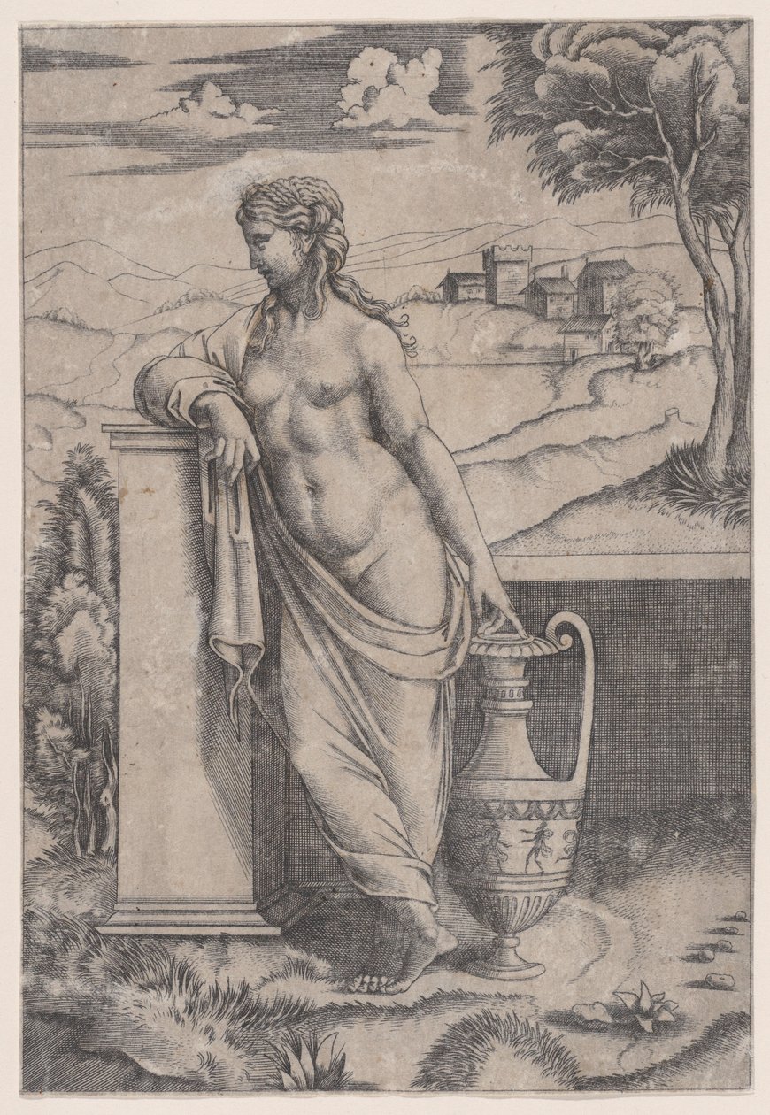Frau, die neben einer Vase steht, ca. 1514-36 von Agostino Veneziano