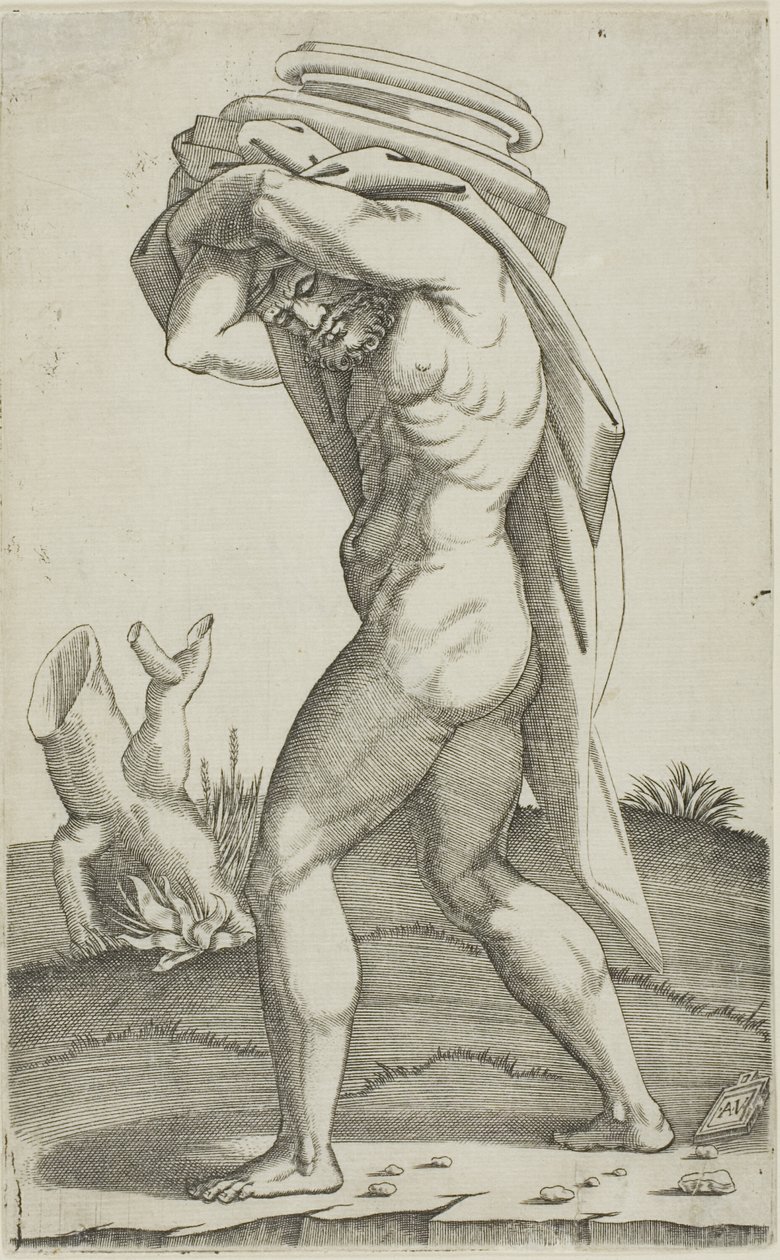 Mann, der die Basis einer Säule trägt von Agostino dei Musi