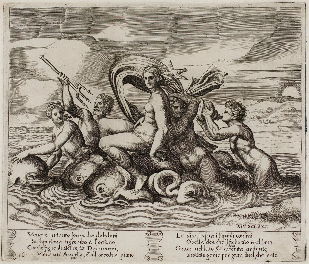 Psyche wird in ihrem Bad von unsichtbaren Nymphen bedient von Agostino dei Musi