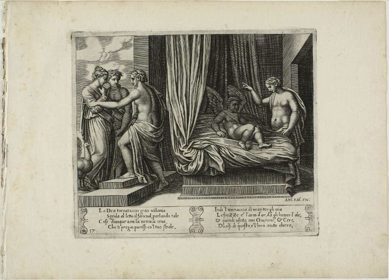 Die zu leichtgläubige Psyche betrachtet Amor von Agostino dei Musi