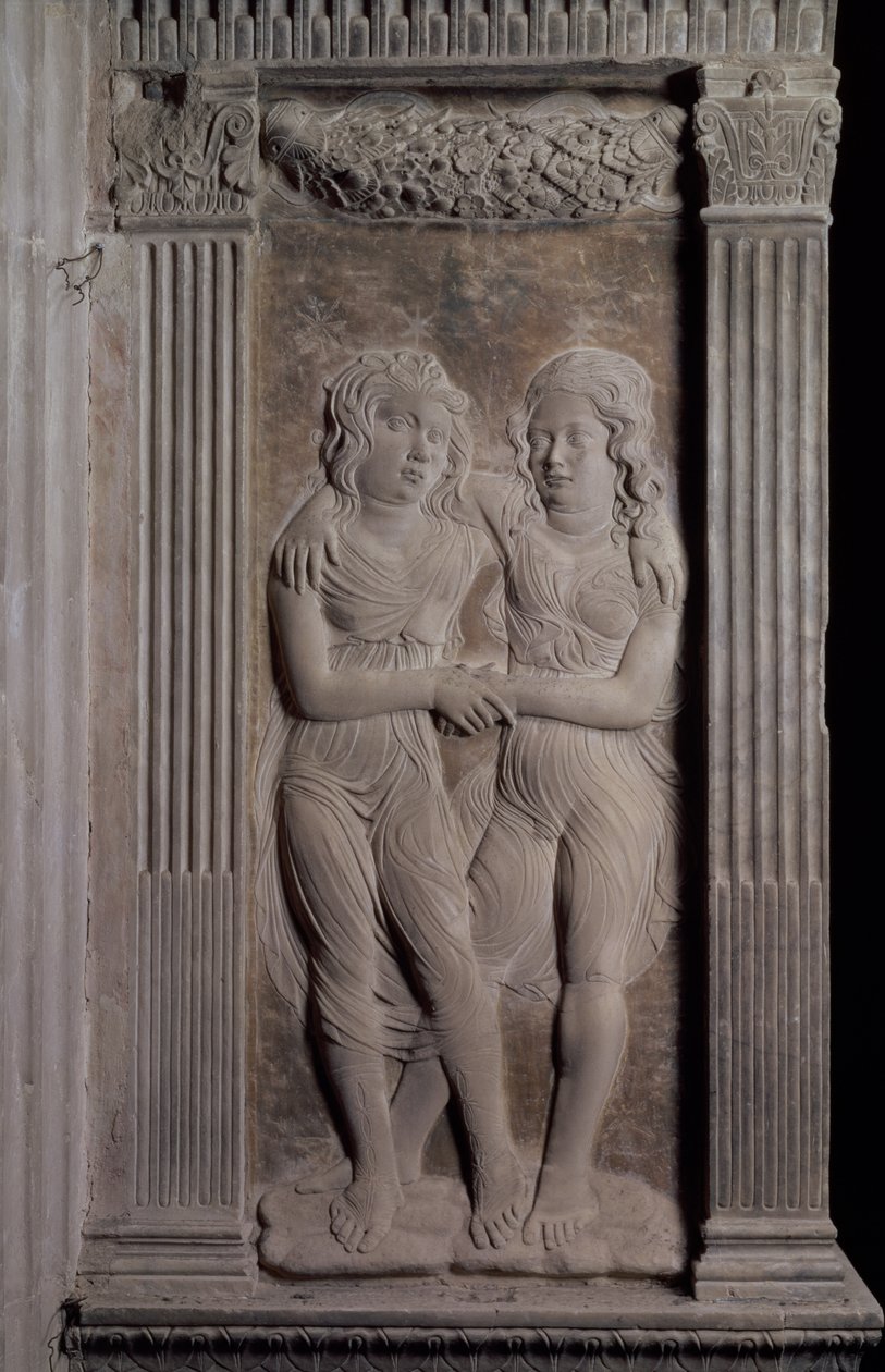 Zwillinge dargestellt durch die Zwillinge, aus einer Serie von Reliefs, die die planetarischen Symbole und Sternzeichen darstellen, ca. 1450 (Gips) von Agostino di Duccio
