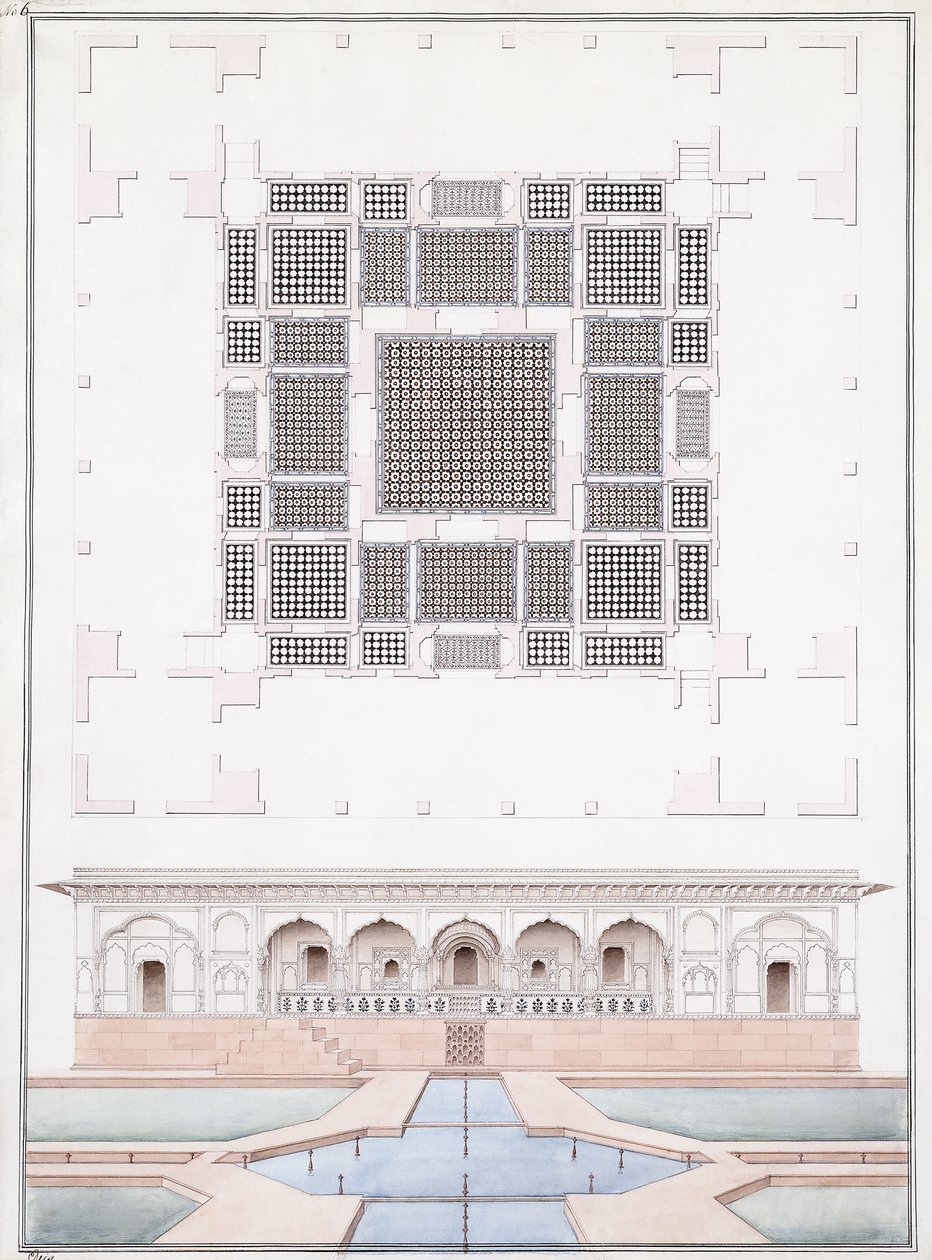Ansicht der Südfront und des Gartenpalastes des Suraj Bhawan in Dig von Agra School