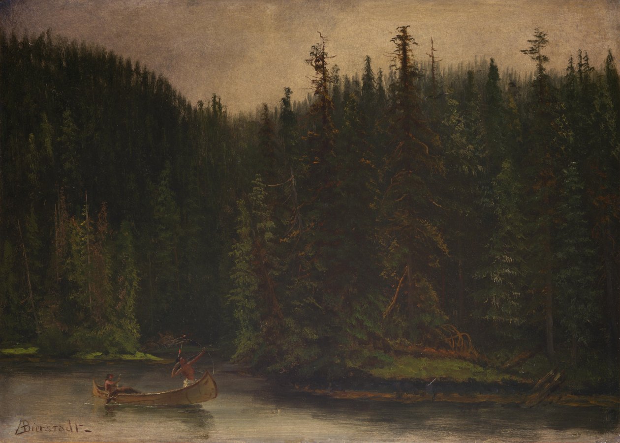 Indianerjäger im Kanu von Albert Bierstadt