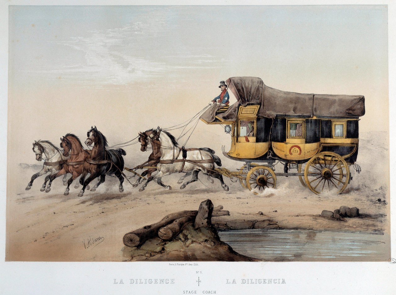 Die Postkutsche. Lithographie von Albert Adam (1870) Paris, Musée Carnavalet von Albert Adam