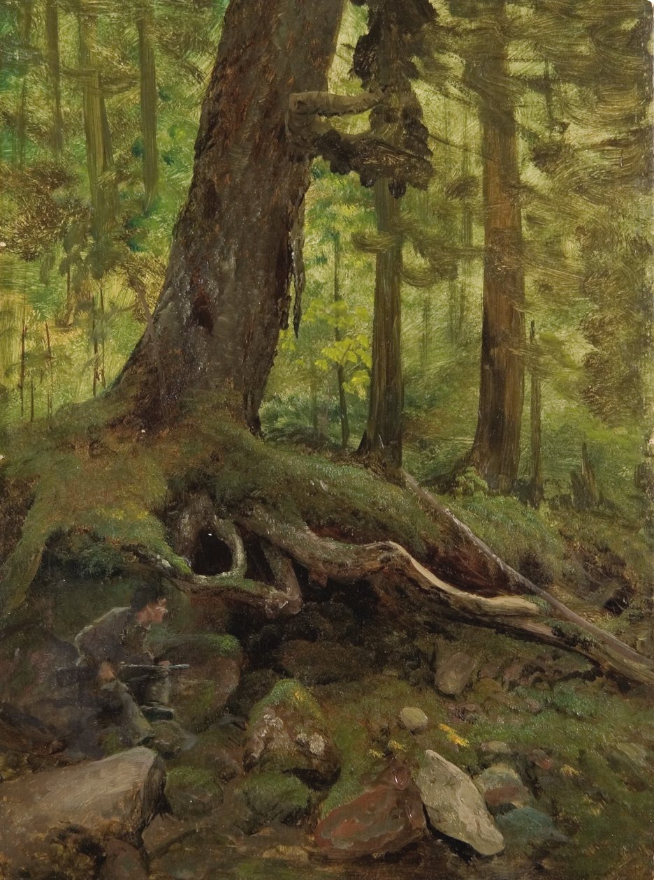 Jäger in den Weißen Bergen nahe Glen House (Detail) von Albert Bierstadt
