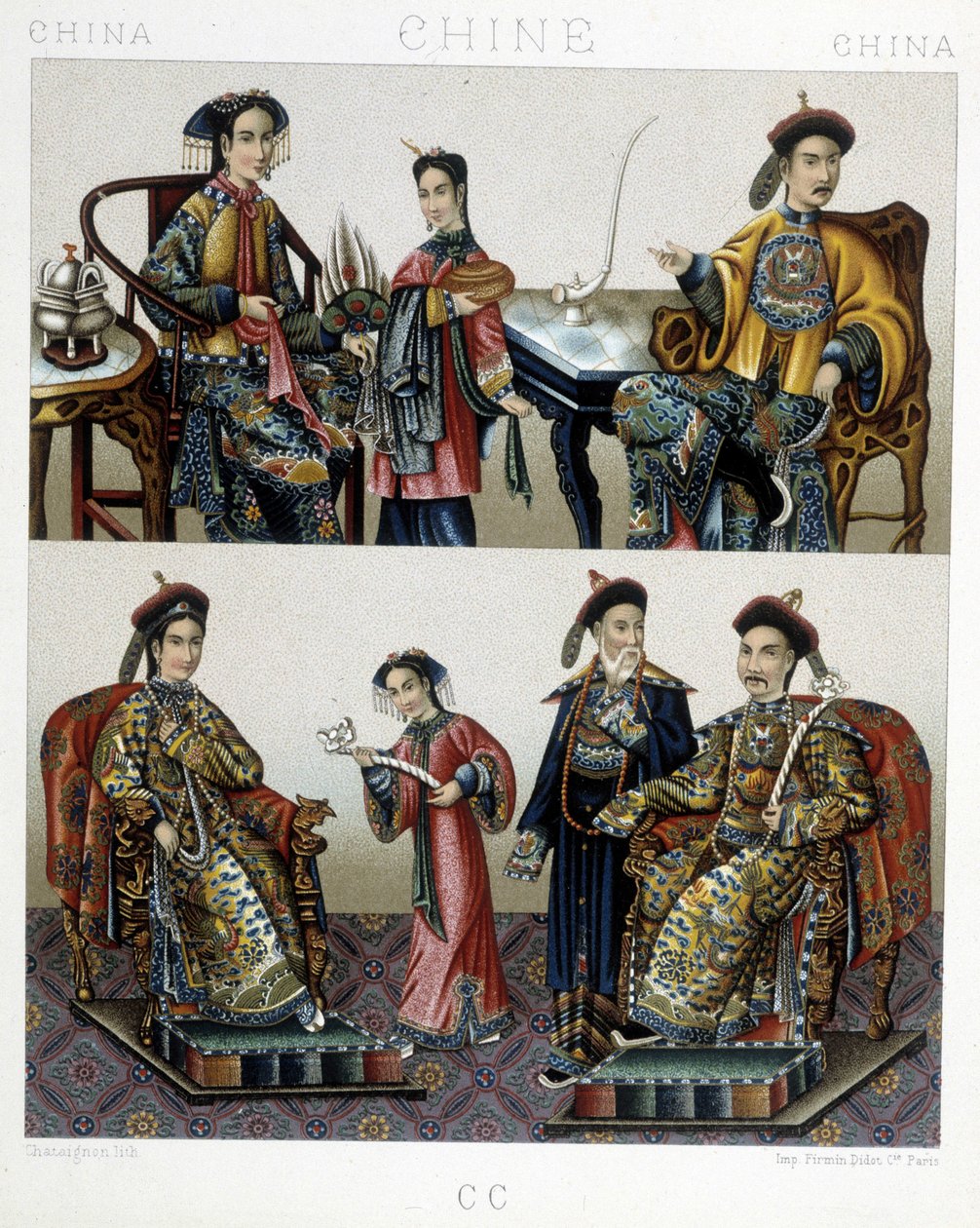 Chinesische Aristokratie - in „Le costume historique“ von Racinet von Albert Charles August Racinet