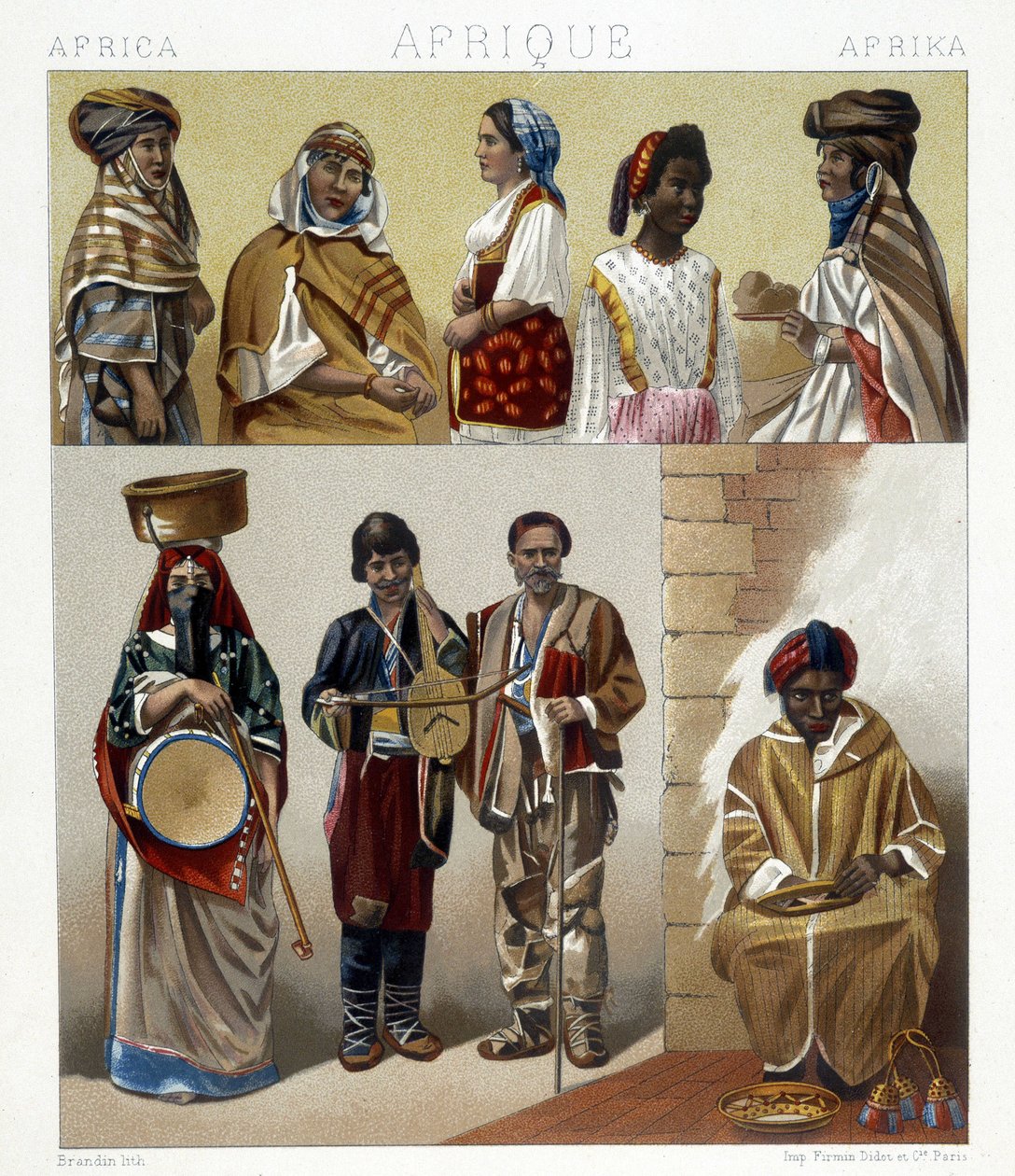 Ägyptische Kostüme. Illustration in „The historical costume“ von Racinet von Albert Charles August Racinet