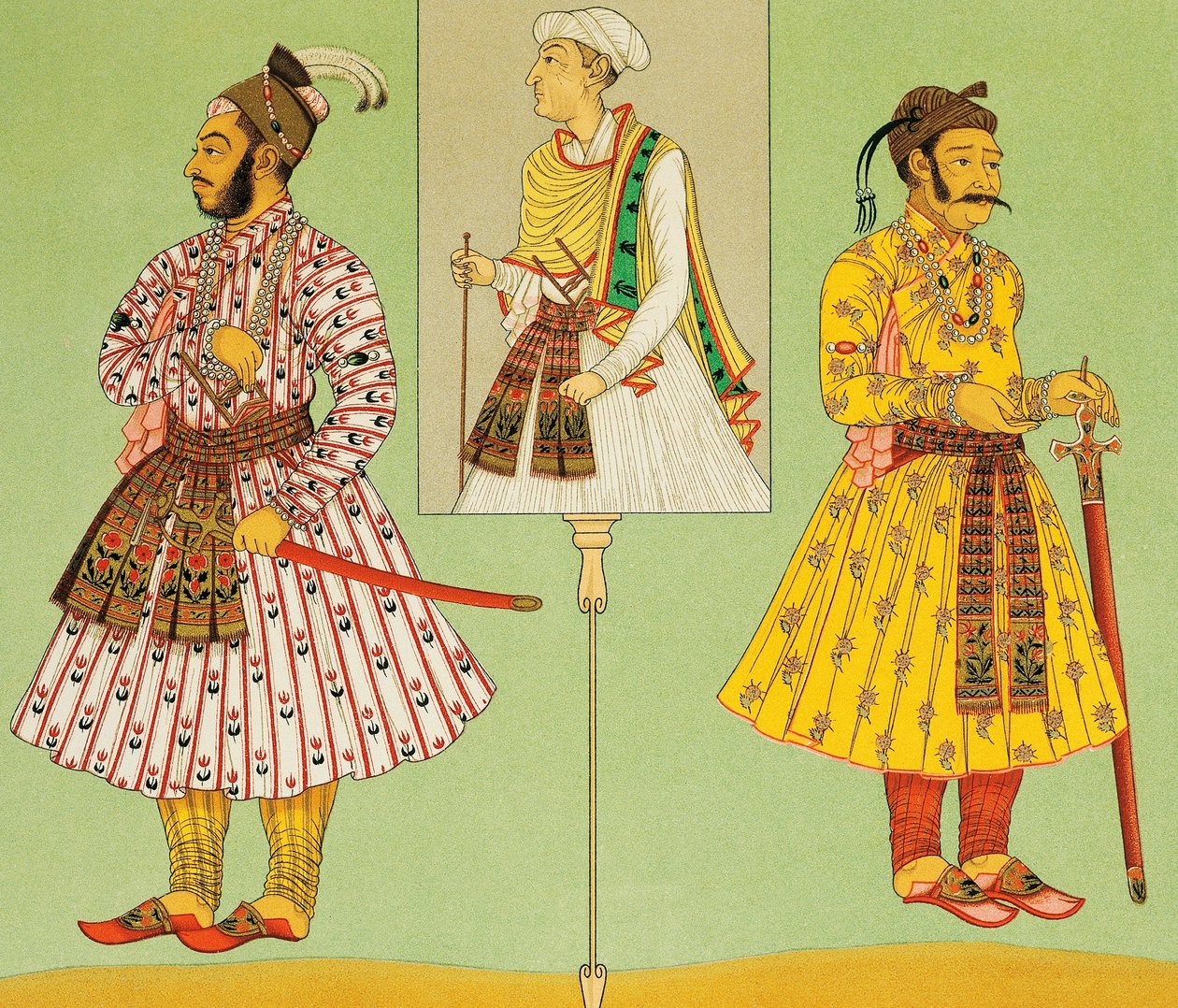 Hohe Würdenträger des Mogulreichs, Lithografie von Chataignon aus Historische Kostüme, Band I, von Auguste Racinet (1825-1893), Paris von Albert Charles August Racinet