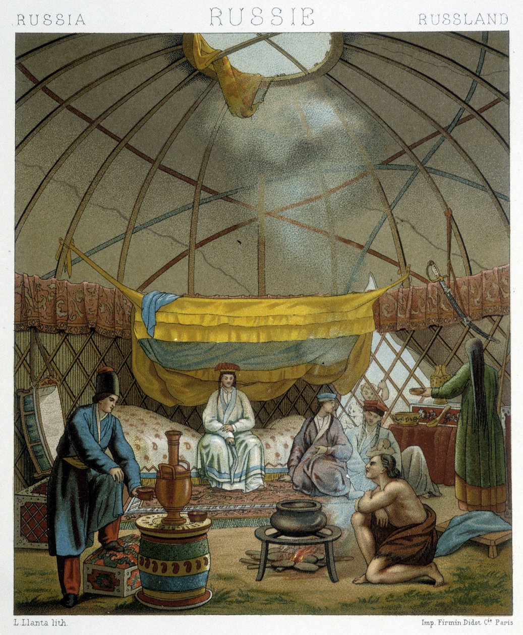 Kalmücken (russische Nomaden) in ihrer Jurte von Albert Charles August Racinet