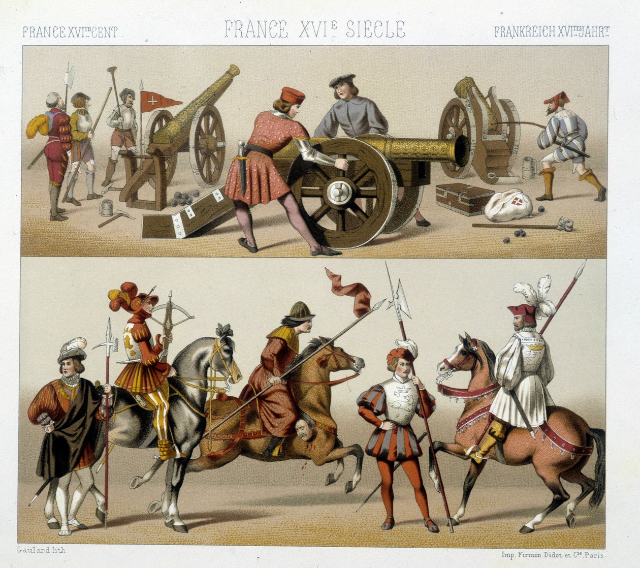Krieger im 16. Jahrhundert - in „Le costume historique“ von Racinet von Albert Charles August Racinet