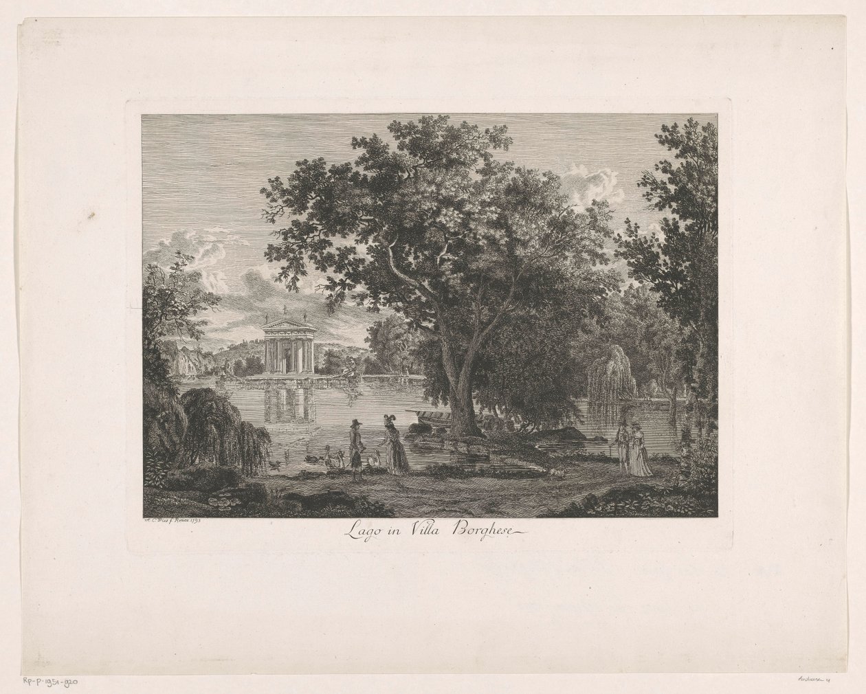 Ansicht des Sees bei Villa Borghese von Albert Christoph Dies