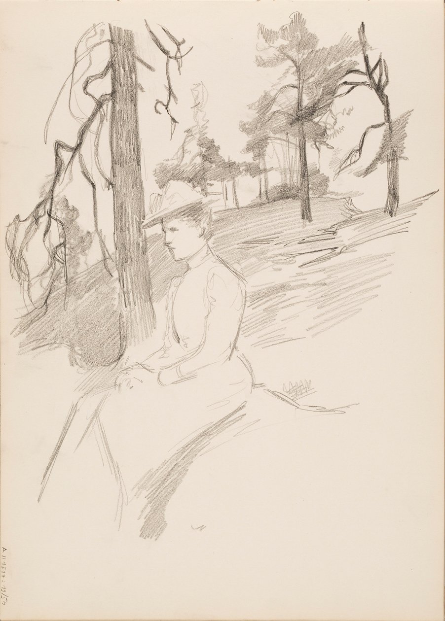 Landschaftsskizze, Frau im Vordergrund von Albert Edelfelt