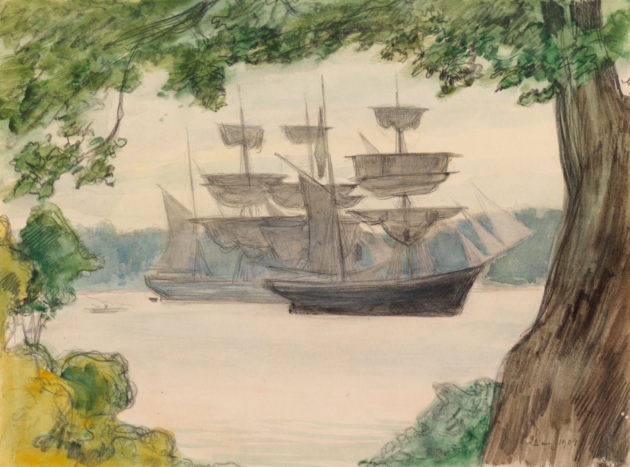 Segelboote in Landschaft von Albert Edelfelt