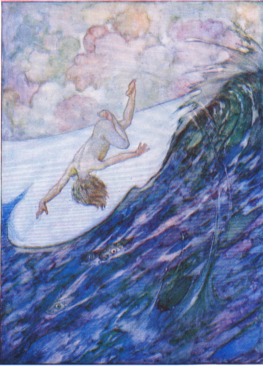 Er gab drei Schiffe aus dem Wasser, einen Meter hoch, und überschlug sich, aus The Water Babies, veröffentlicht von Humphrey Milford Oxford University Press, ca. 1930 von Albert Edward Jackson