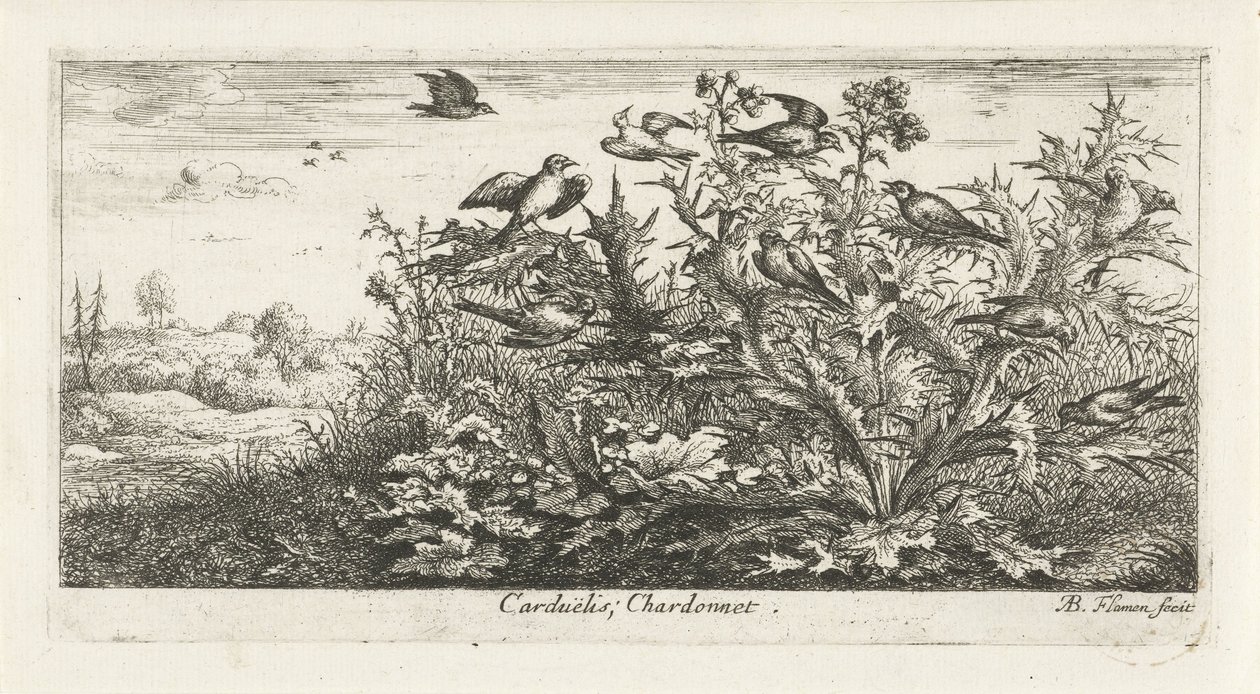 Landschaft mit Distelfinken von Albert Flamen
